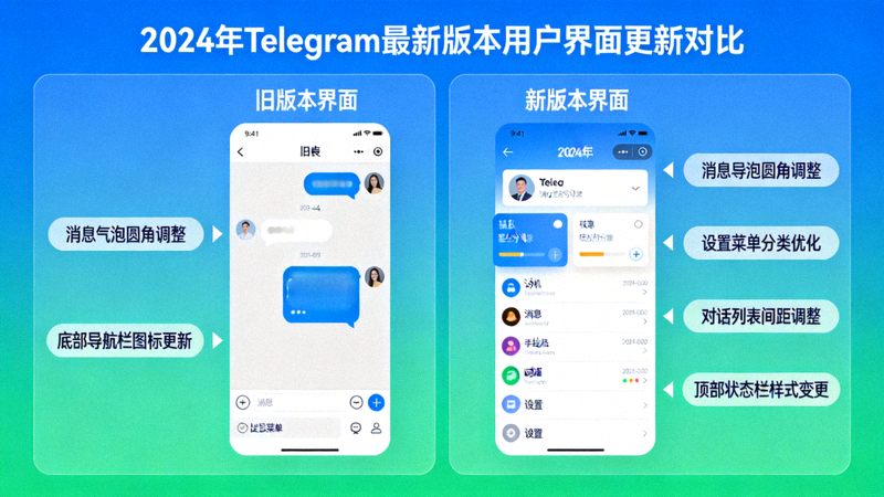 2024年Telegram最新版本用户界面更新对比示意图，展示新旧界面差异
