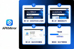 APKMirror网站Logo与安全APK下载流程示意图