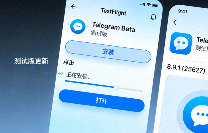 通过TestFlight应用安装Telegram测试版的流程界面截图
