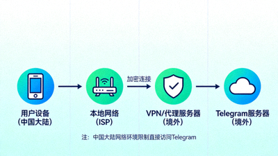 在中国大陆使用Telegram应用的网络连接示意图